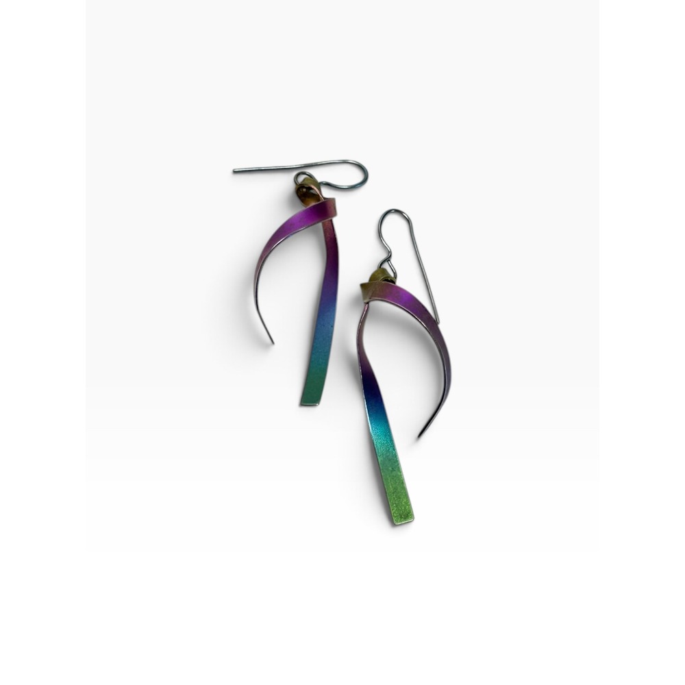 Multicolor Metal Ribbon Drop Earrings Twisted Modernist